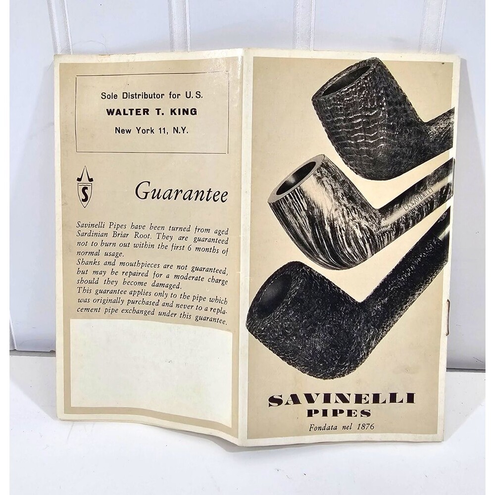 Savinelli Original Tobacco Pipe Advertising Brochure Walter T. King, N.Y. 11, NY